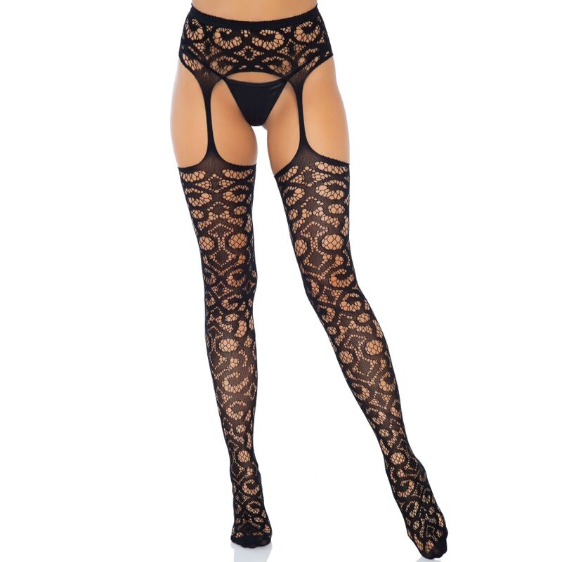 LEG AVENUE - SCROLL LACE GARTER BELT SOCKS ONE SIZE