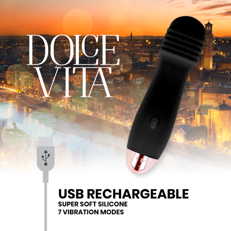 DOLCE VITA - VIBRADOR RECARREGÁVEL TRÊS PRETO 7 VELOCIDADE