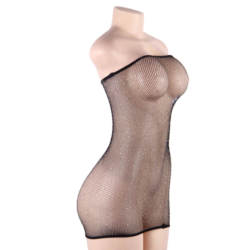 QUEEN LINGERIE - DIAMOND FISHNET BODY DRESS S/L