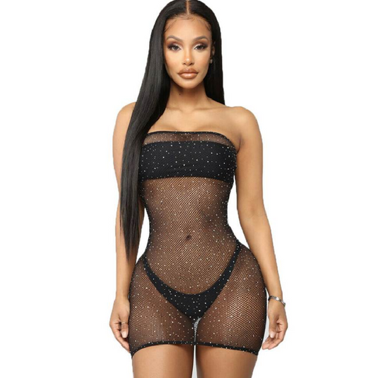 QUEEN LINGERIE - DIAMOND FISHNET BODY DRESS S/L