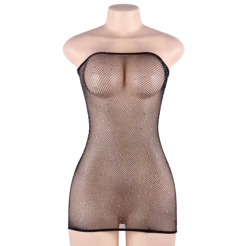 QUEEN LINGERIE - DIAMOND FISHNET BODY DRESS S/L