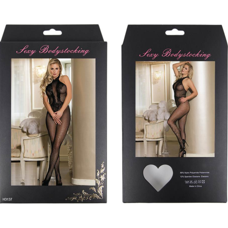 QUEEN LINGERIE - BODYSTOCKING WITH OPENING AND FLORAL LACE S/L