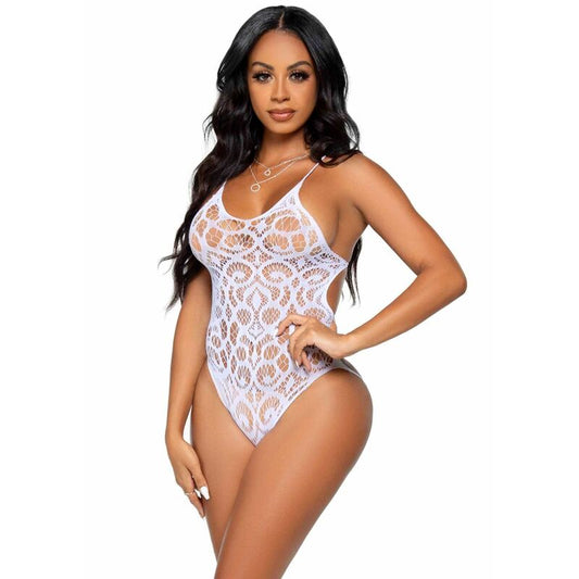 LEG AVENUE - SEAMLESS SCROLL LACE TEDDY - BRANCO