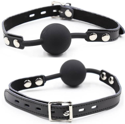 OHMAMA FETISH - SILICONE BALL GAG WITH LEATHER BELT (PADLOCK INCLUDED)