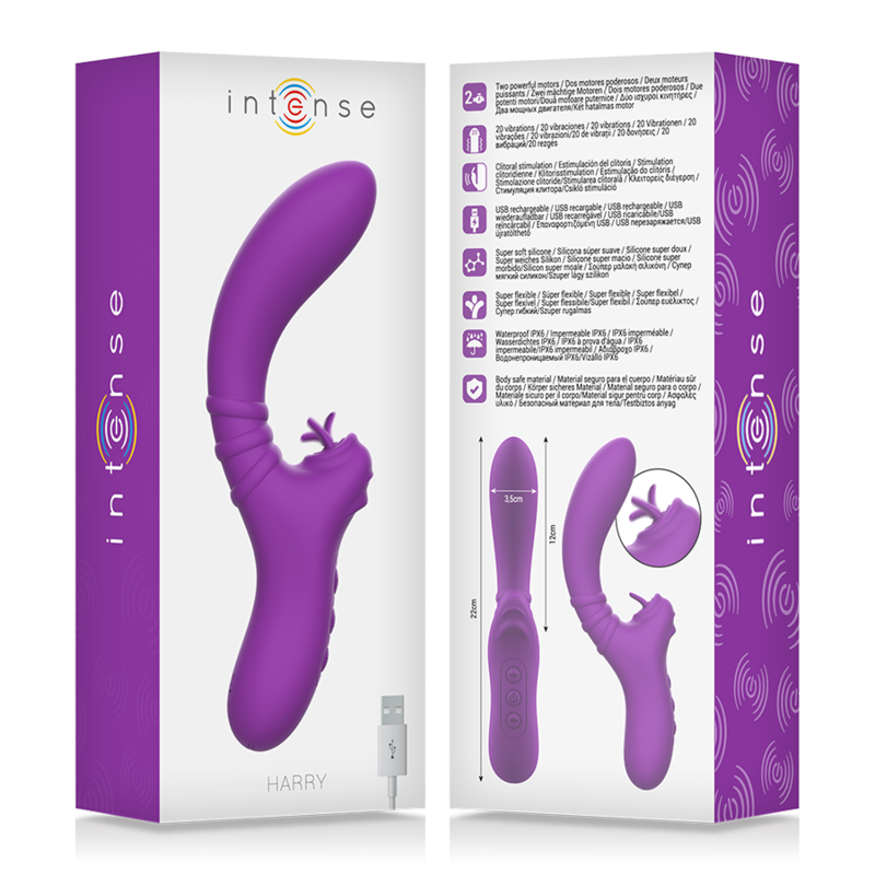 INTENSE - VIBRADOR FLEXÍVEL HARRY COM LÍNGUA ROXA