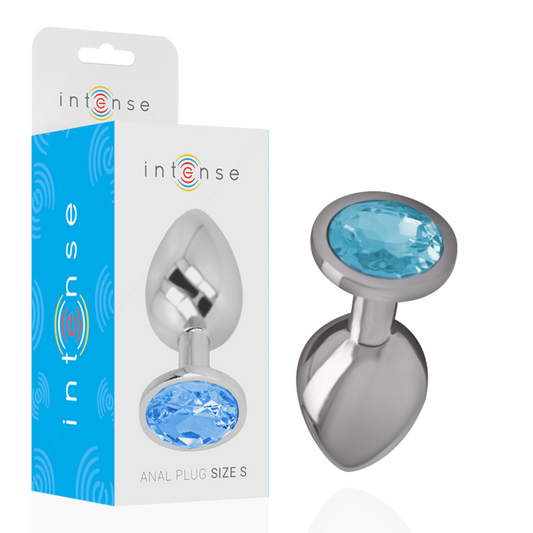 INTENSE - ALUMINUM METAL BUTT PLUG WITH BLUE CRYSTAL SIZE S