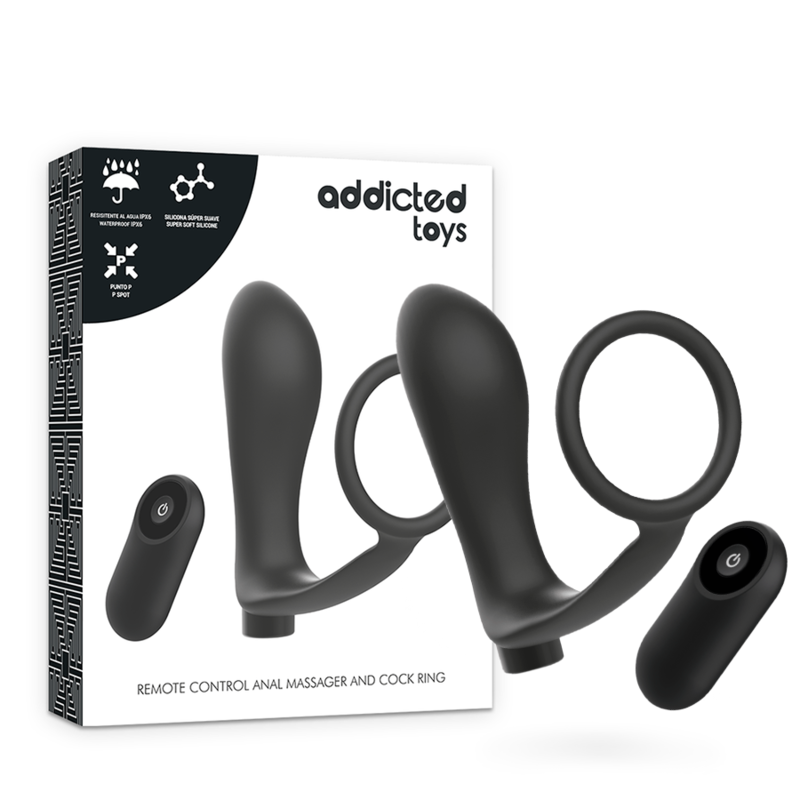 ADDICTED TOYS - REMOTE CONTROLLED COCK RING BLACK RECHARGEABLE ANAL PLUG