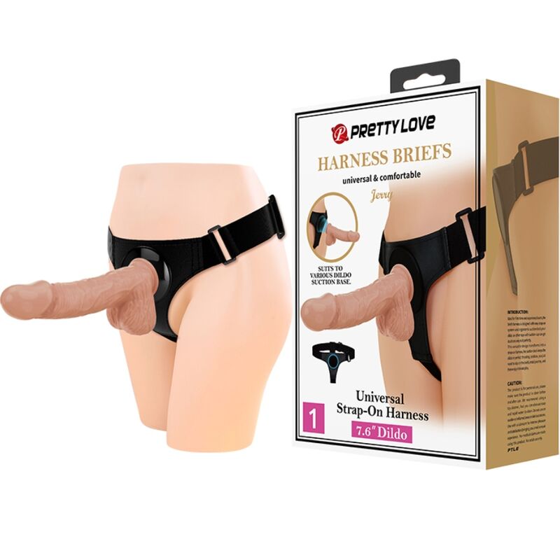 PRETTY LOVE - UNIVERSAL HARNESS WITH JERRY DILDO 21.8 CM NATURAL