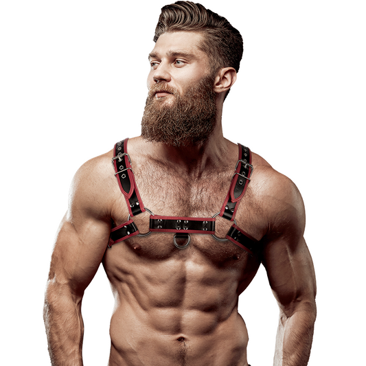 FETISH SUBMISSIVE ATTITUDE - MEN'S ECO LEATHER CHEST HARNESS BLACK/RED