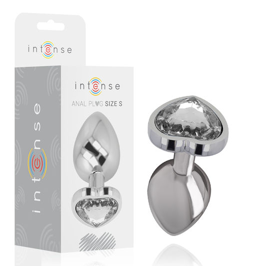 INTENSE - ALUMINIUM-METALL-ANAL-PLUG MIT WEISSEM HERZ, GRÖSSE S