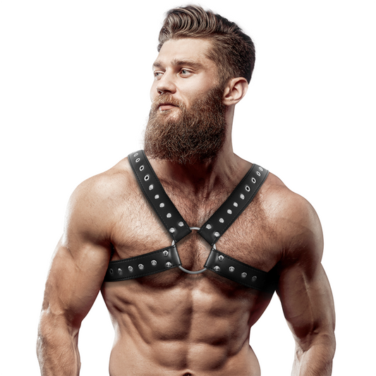 FETISH SUBMISSIVE ATTITUDE - CROSS-OVER ECO LEATHER CHEST HARNESS FOR MEN WITH STUDS