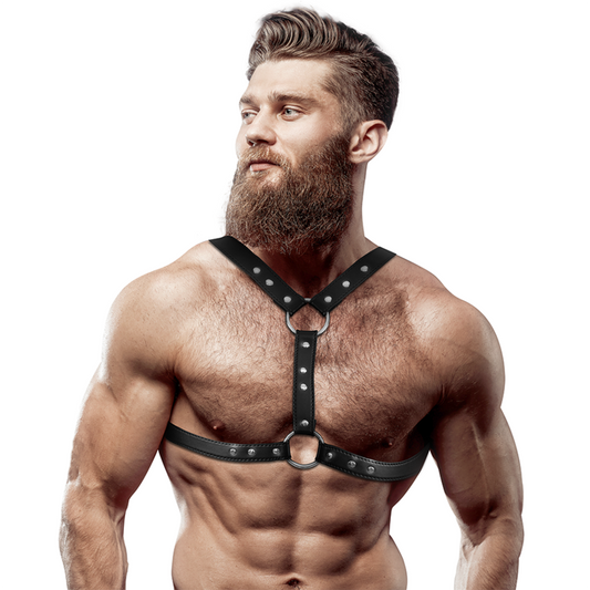 FETISH SUBMISSIVE ATTITUDE - ECO LEATHER CHEST HARNESS WITH DOUBLE SUPPORT AND STUDS FOR MEN