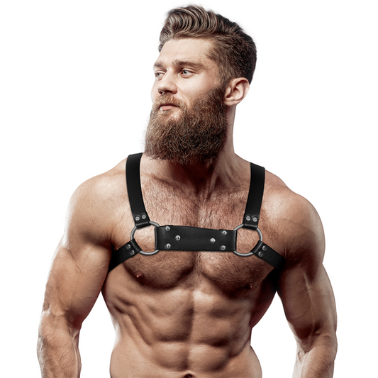 FETISH SUBMISSIVE ATTITUDE - MEN'S ECO LEATHER BULLDOG CHEST HARNESS SIZE M/L