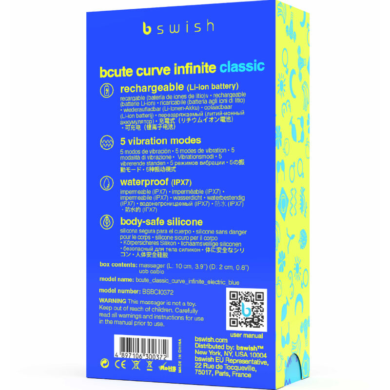 B SWISH - BCUTE CURVE INFINITE CLSSICO RECARREGVEL VIBRADOR AZUL SILICONE