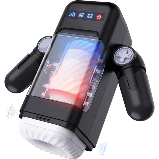 GAME CUP - THRUST VIBRATING MASTURBATOR WITH HEATING FUNCTION AND MOBILE STAND - BLACK