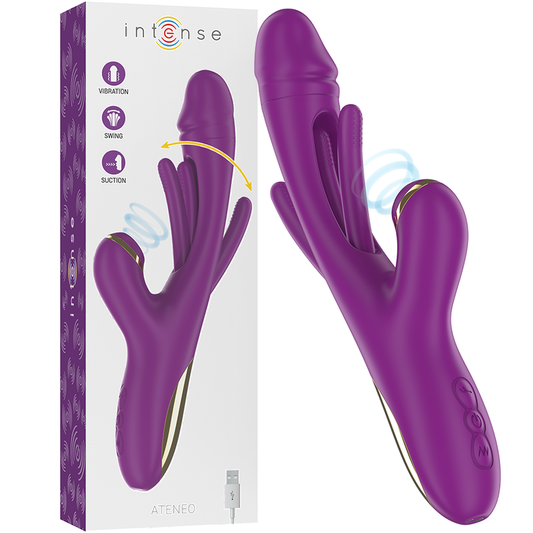 INTENSE - ATENEO RECHARGEABLE MULTIFUNCTION VIBRATOR 7 VIBRATIONS WITH OSCILLATING TONGUE AND PURPLE JUICE