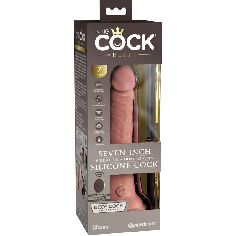 KING COCK - ELITE VIBRADOR DILDO REALÍSTICO E CONTROLE REMOTO DE SILICONE 17.8 CM