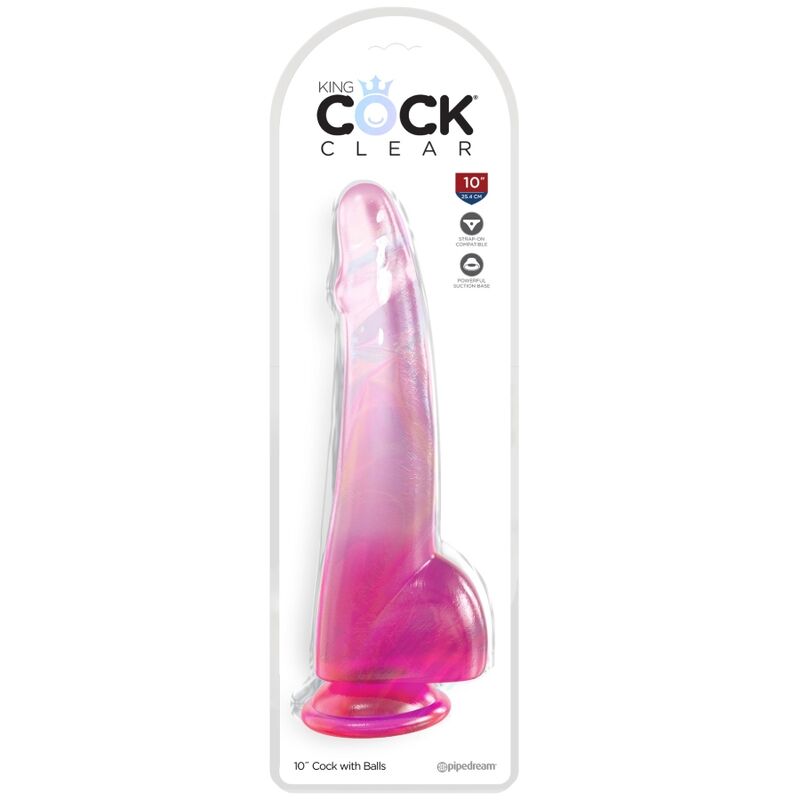 KING COCK - CLEAR DILDO COM TESTÍCULOS 19 CM ROSA