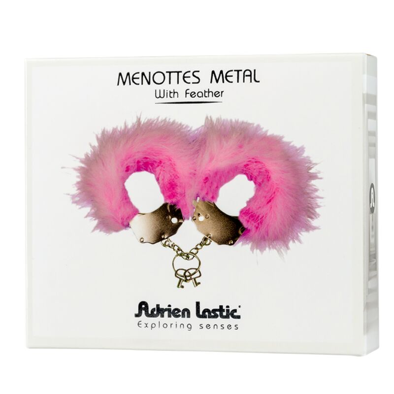 ADRIEN LASTIC - METAL HANDCUFFS WITH PINK FEATHERS