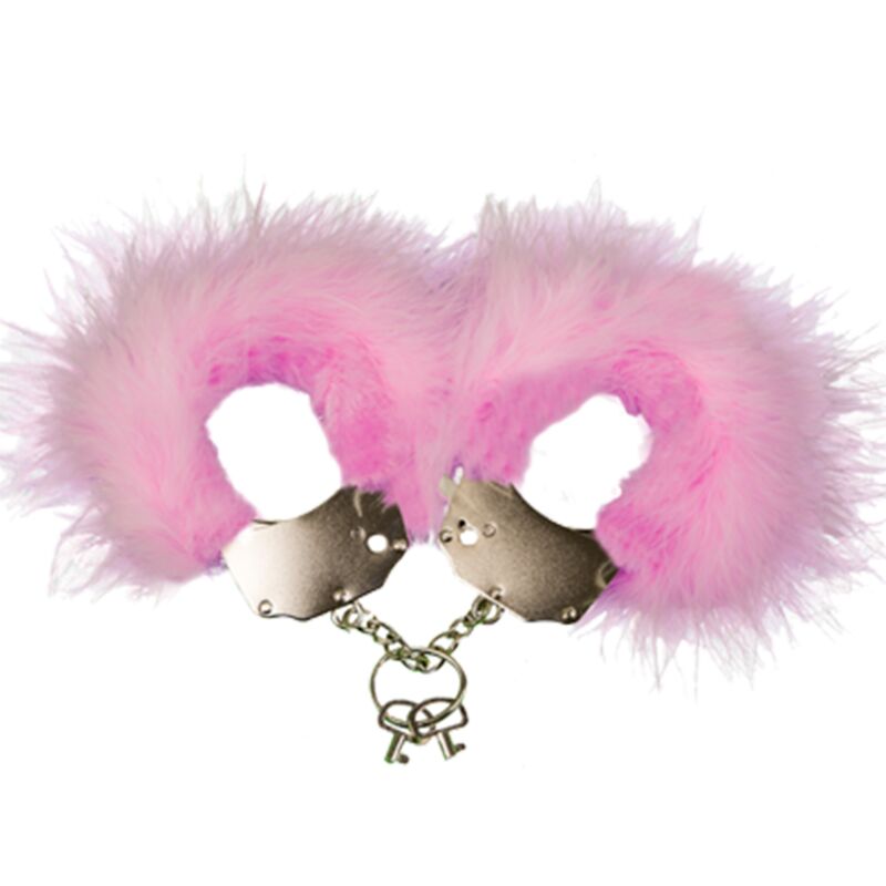 ADRIEN LASTIC - METAL HANDCUFFS WITH PINK FEATHERS