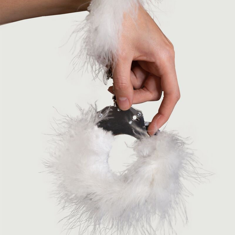 ADRIEN LASTIC - METAL HANDCUFFS WITH WHITE FEATHERS