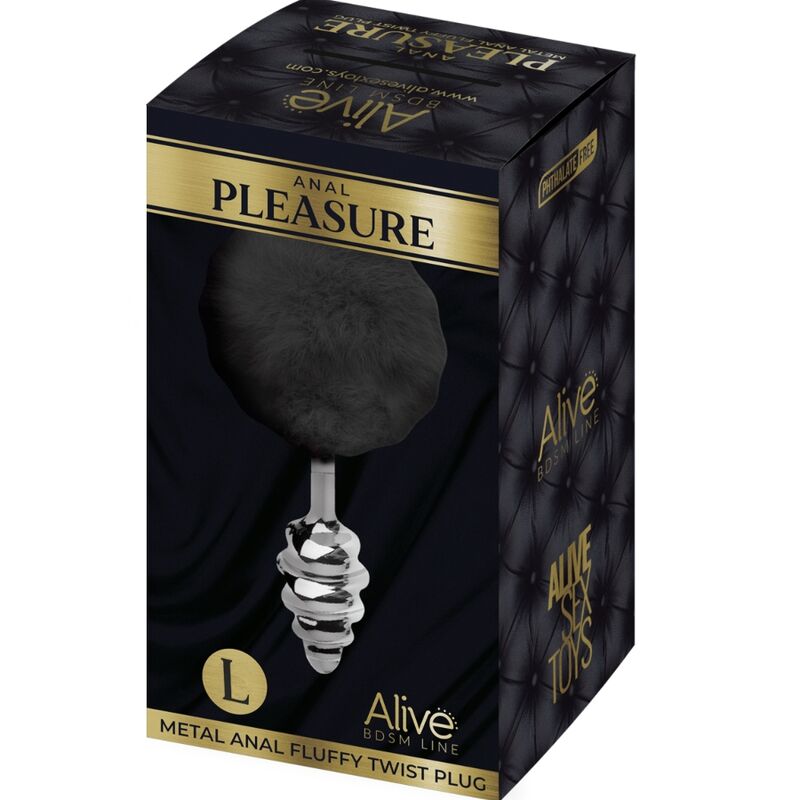 ALIVE - BLACK FLUFFY METAL SPIRAL ANAL PLEASURE PLUG SIZE L