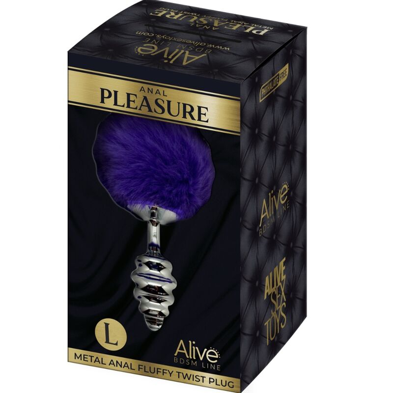 ALIVE - SPIRAL METAL ANAL PLEASURE PLUG FLUFFY DARK VIOLET SIZE L