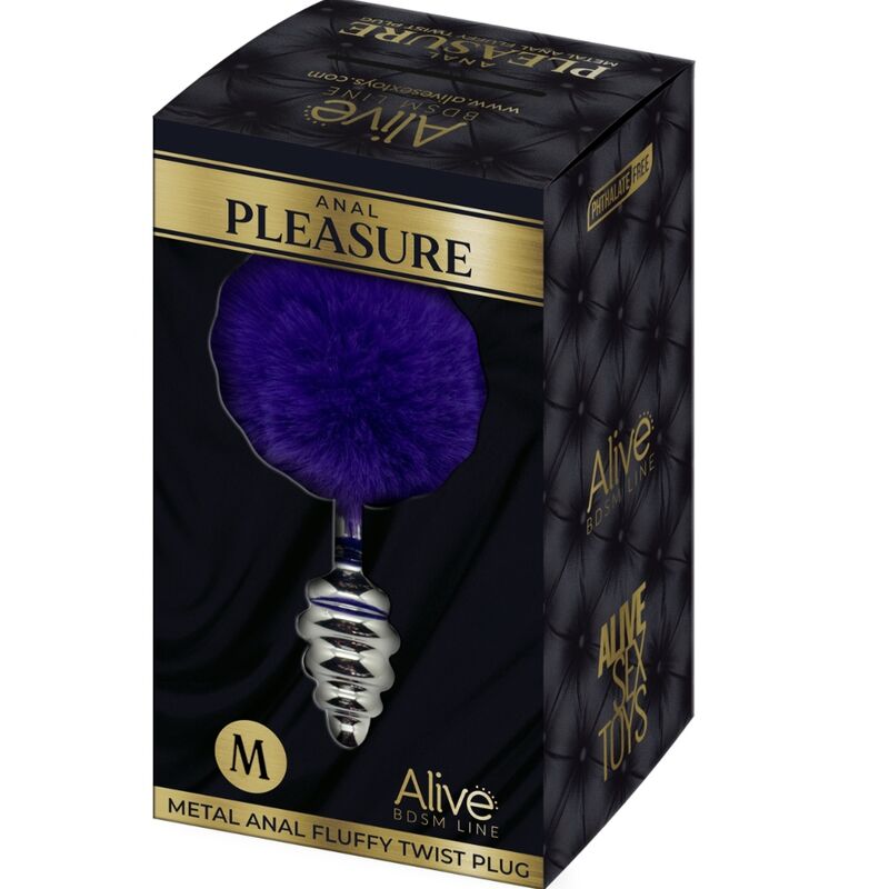 ALIVE - SPIRAL METAL ANAL PLEASURE PLUG FLUFFY DARK VIOLET SIZE M