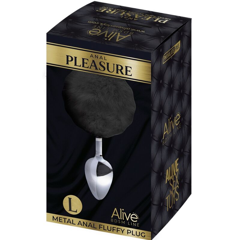 ALIVE - SMOOTH METAL ANAL PLEASURE PLUG FLUFFY BLACK SIZE L