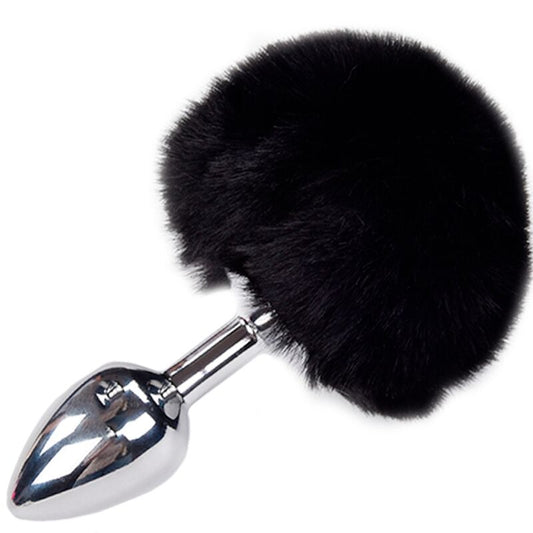 ALIVE - SMOOTH METAL ANAL PLEASURE PLUG FLUFFY BLACK SIZE L