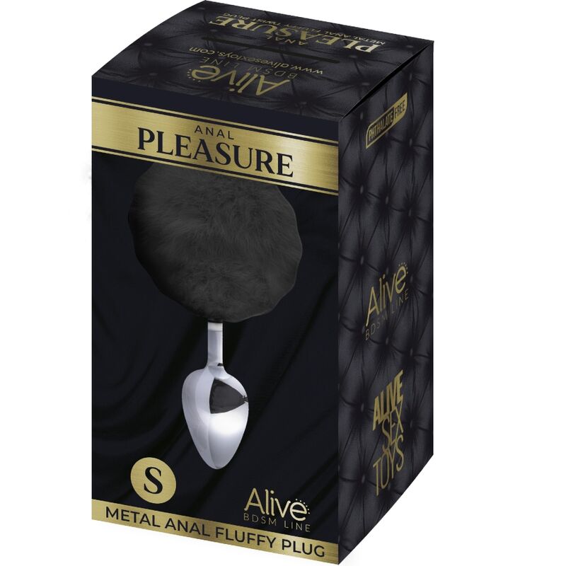 ALIVE - SMOOTH METAL ANAL PLEASURE PLUG FLUFFY BLACK SIZE S