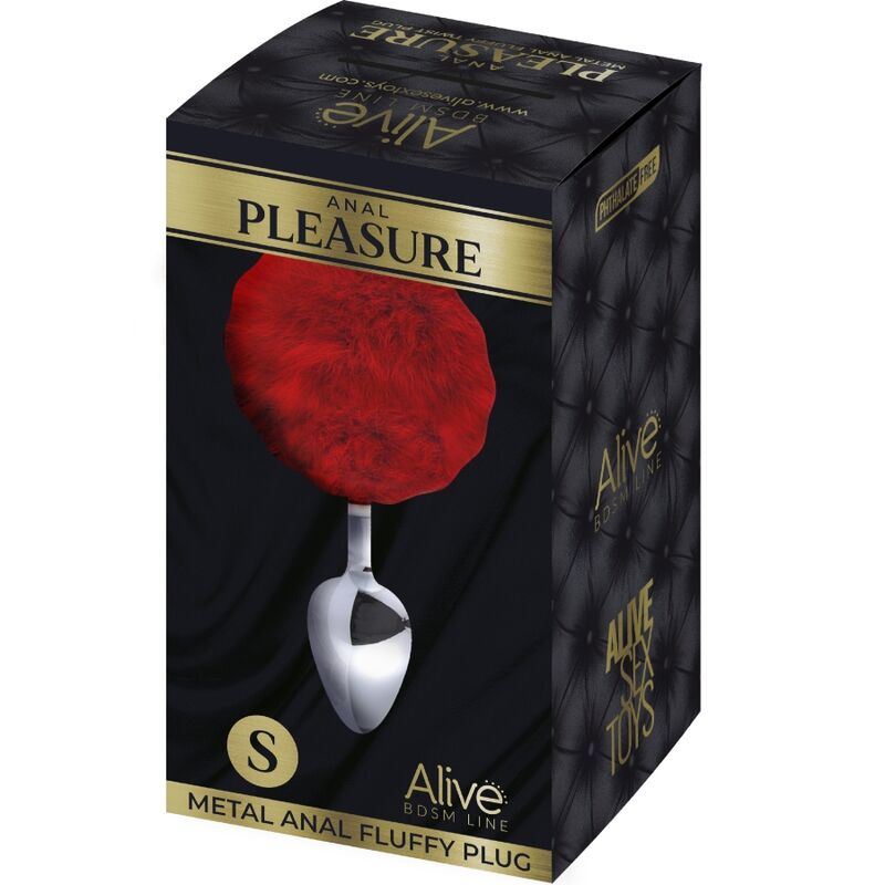 ALIVE - RED FLUFFY SMOOTH METAL ANAL PLEASURE PLUG SIZE S