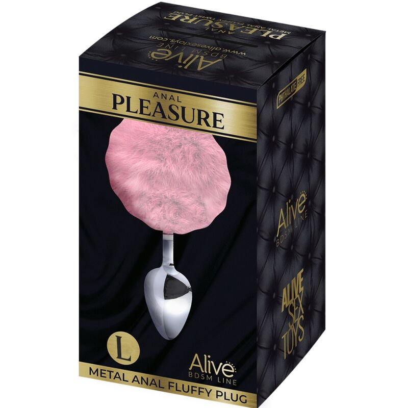 ALIVE - PINK FLUFFY SMOOTH METAL ANAL PLEASURE PLUG SIZE L