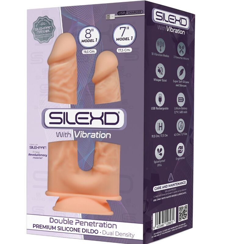 SILEXD - MODELO 1 VIBRADOR DE PÊNIS REALISTA DUPLA PENETRAÇÃO PREMIUM SILEXPAN SILICONE 17.5 / 19.5 CM