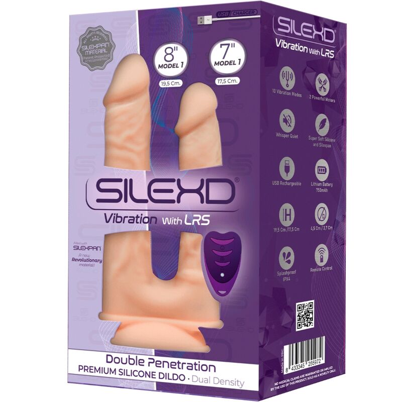 SILEXD - MODELO 1 VIBRADOR DE DUPLA PENETRAÇÃO DE PÊNIS REALISTA PREMIUM SILEXPAN CONTROLE REMOTO DE SILICONE 17.5 / 19.5 CM