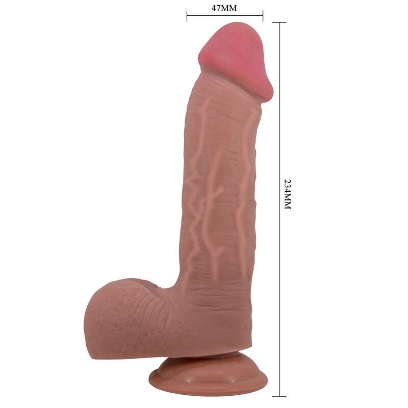 PRETTY LOVE - SLIDING SKIN SERIES REALISTIC DILDO WITH SLIDING SUCTION CUP BROWN SKIN 23.4 CM