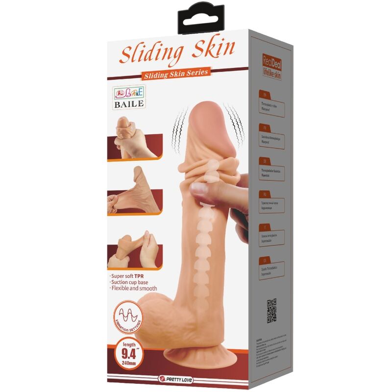 PRETTY LOVE - SLIDING SKIN SERIES REALISTIC DILDO WITH SLIDING SUCTION CUP SKIN REMOTE CONTROL FLESH 24 CM