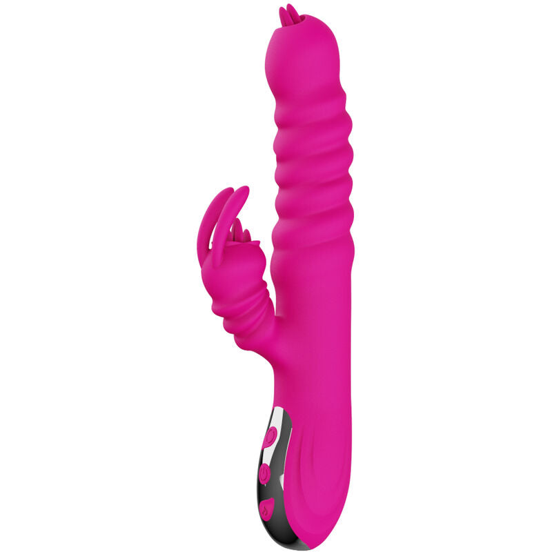 ARMONY - VIBRADOR MULTIFUNCIONAL DE LÍNGUA DUPLA DE COELHO FÚCSIA EFEITO DE CALOR