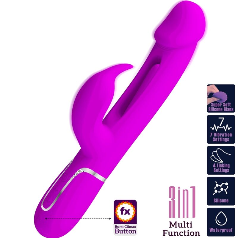 PRETTY LOVE - VIBRADOR COELHO DEJON 3 EM 1 MULTIFUNO FUCSIA