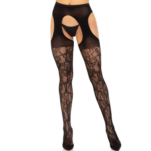 LEG AVENUE - BLACK LACE GARTER STOCKINGS