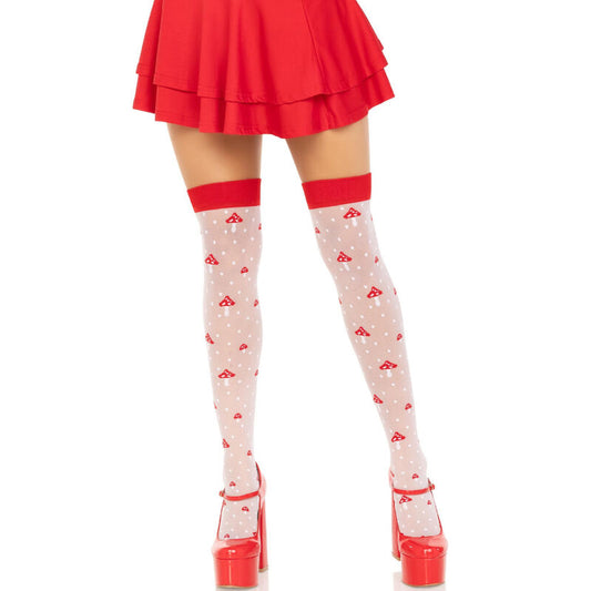 LEG AVENUE - RED/WHITE MUSHROOM THIGH SOCKS