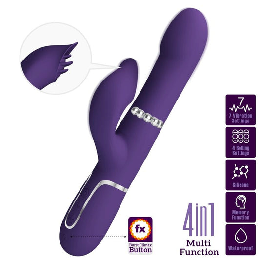 PRETTY LOVE - ZALIN VIBRADOR DE COELHO PÉROLAS 4 EM 1 ROXO