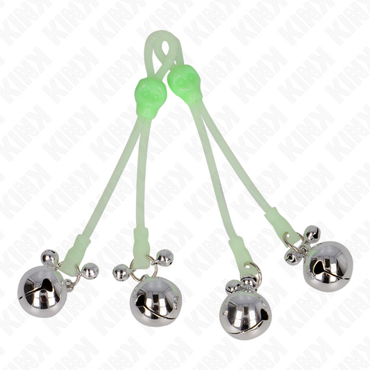 KINK - LUMINOUS SKULL TONGS WITH ADJUSTABLE BELLS RING GREEN/SILVER