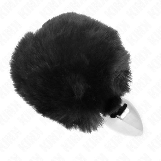 KINK - STAINLESS STEEL PLUG 7 x 3 CM WITH BLACK RABBIT TAIL FAUX FUR 8 CM