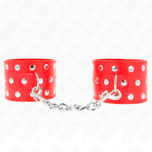 KINK - RED ADJUSTABLE SNAP FASTEN WRIST RESTRAINTS FULL OF RIVETS 19-24 CM X 5.5 CM