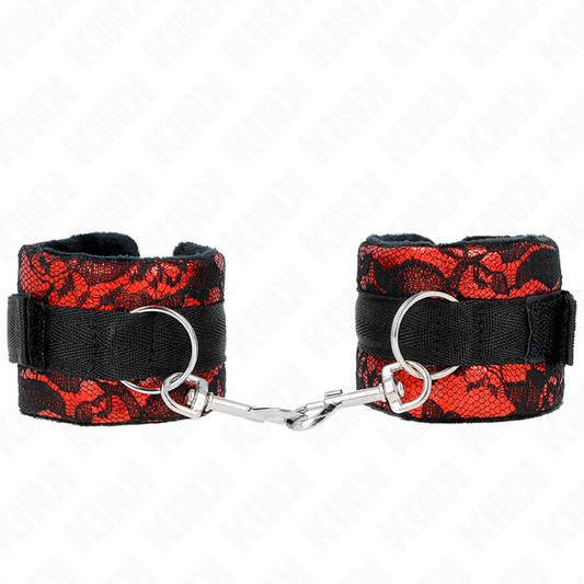 KINK - SHORT VELVET LACE CUFFS &amp; RED/BLACK NYLON BIND 23 X 6.5 CM