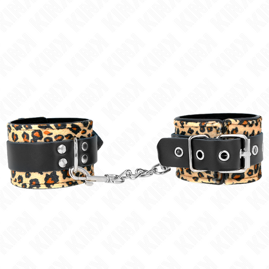 KINK - ADJUSTABLE LEOPARD REAL LEATHER WRIST RESTRAINT 18-29CM X 5.5CM