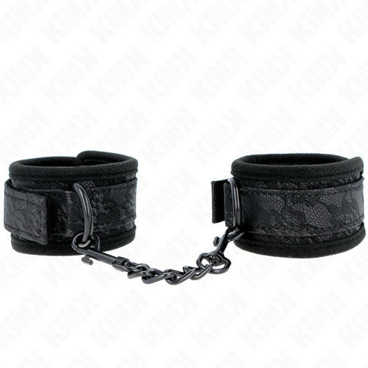 KINK - ADJUSTABLE NEOPRENE DARK LACE COVERED CUFFS BLACK 20-29 CM X 5 CM