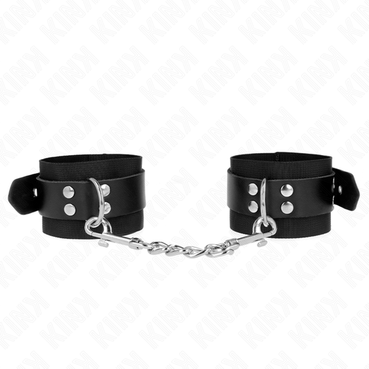 KINK - BLACK NYLON CUFF WRISTBANDS WITH ADJUSTABLE BLACK LEATHER BELT 19-29 CM X 5.1 CM