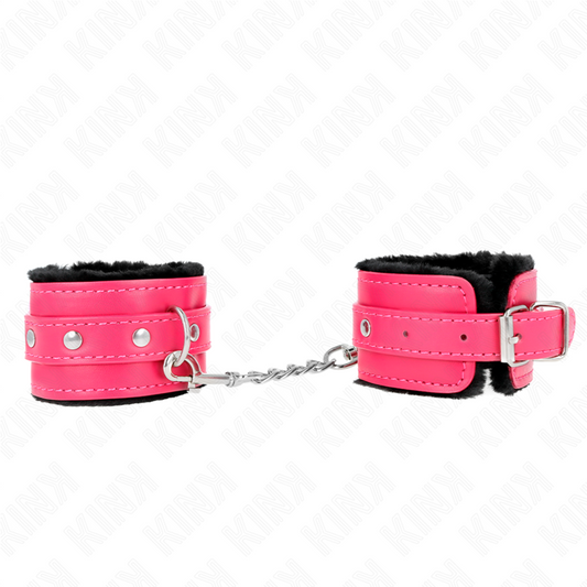 KINK - PREMIUM BLACK LEATHER LINING WRIST WITH ADJUSTABLE RASPBERRY ROSE BELT 17-29 CM X 6 CM